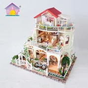 Miniatur Dollhouse Villa tri llawr