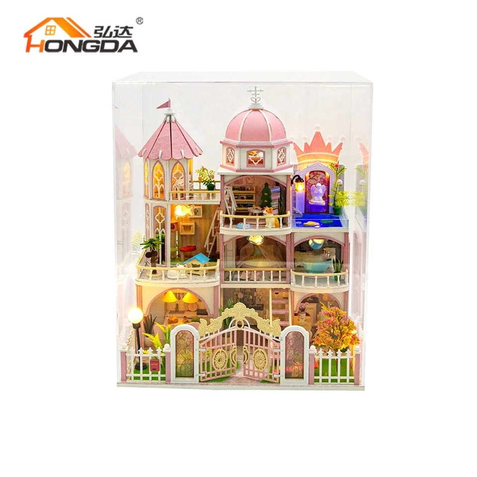 Large Diy Wooden Dollhouse With Dust Cover high quality